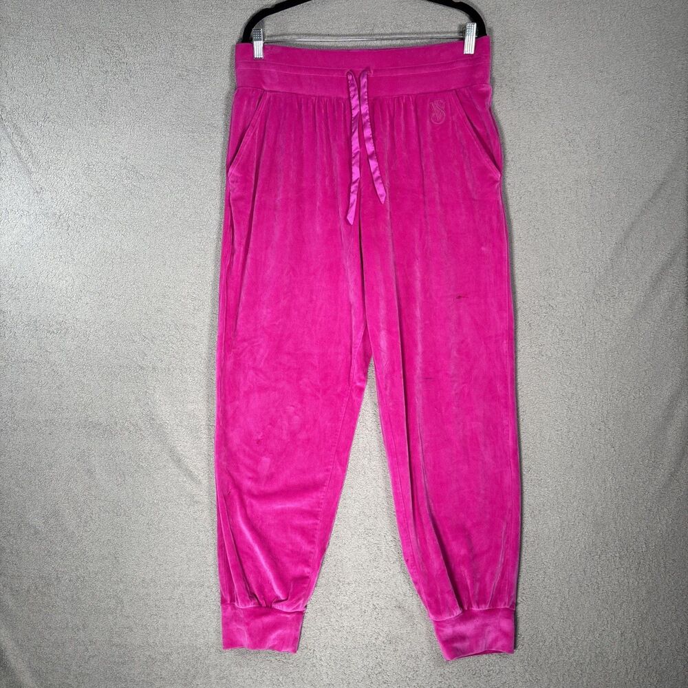 Victorias Secret L‎ Velour Velvet Pink Lounge Pants Joggers Comfy Cozy Coquette